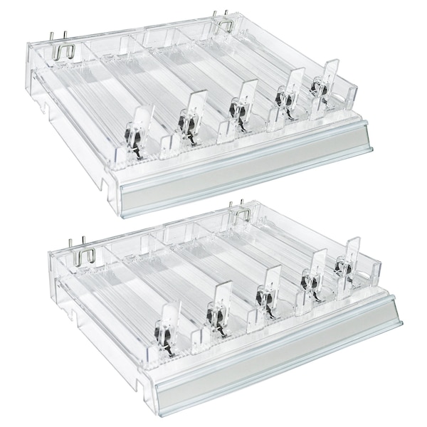 Azar Displays Adjustable Short Divider Bin Cosmetic Tray w Pushers - Customize Slot Size to Product, Clear, 2-Pack 225830-SHORT-CLR-2PK - main